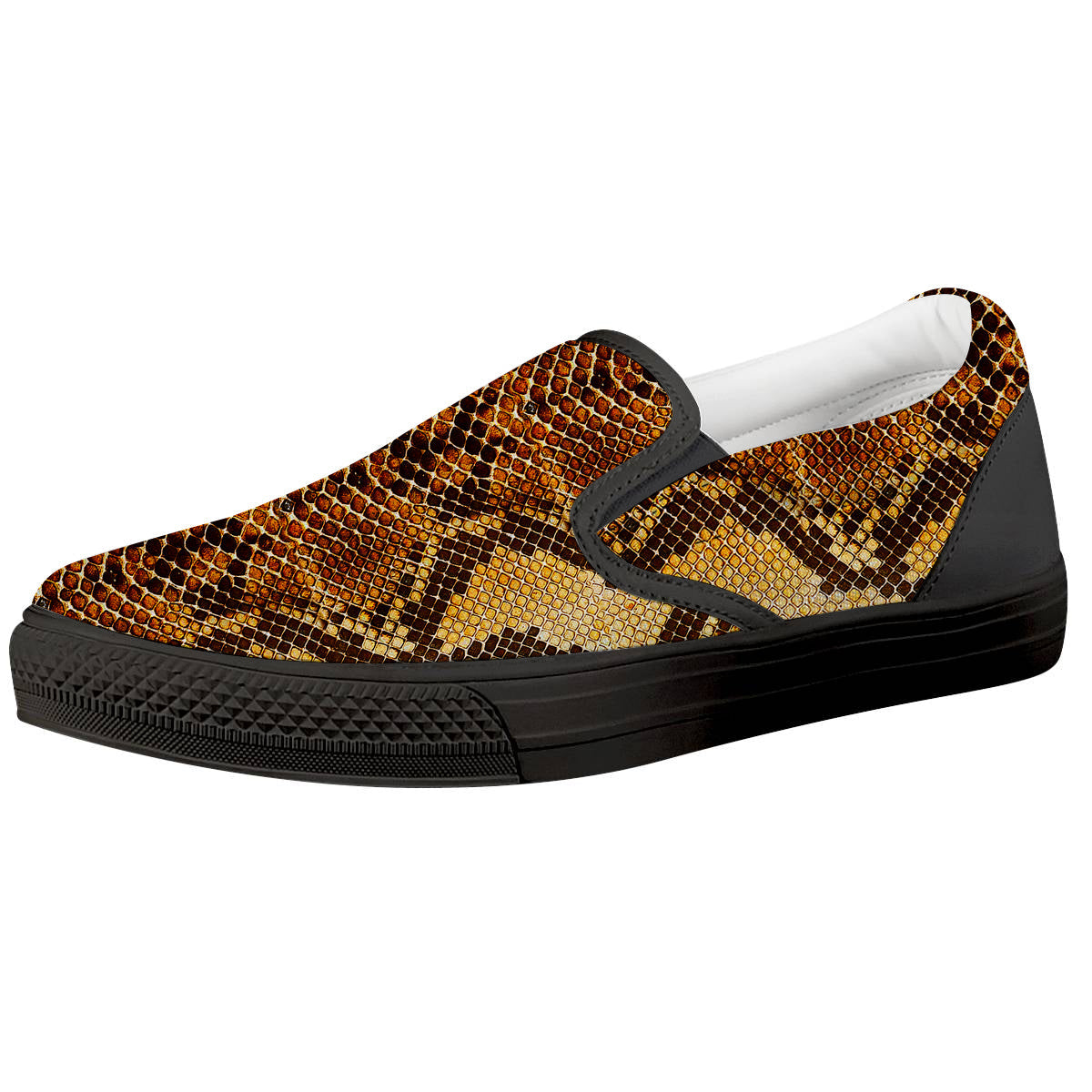 Snakeskin Leathers Print Black Slip On Shoes-grizzshop