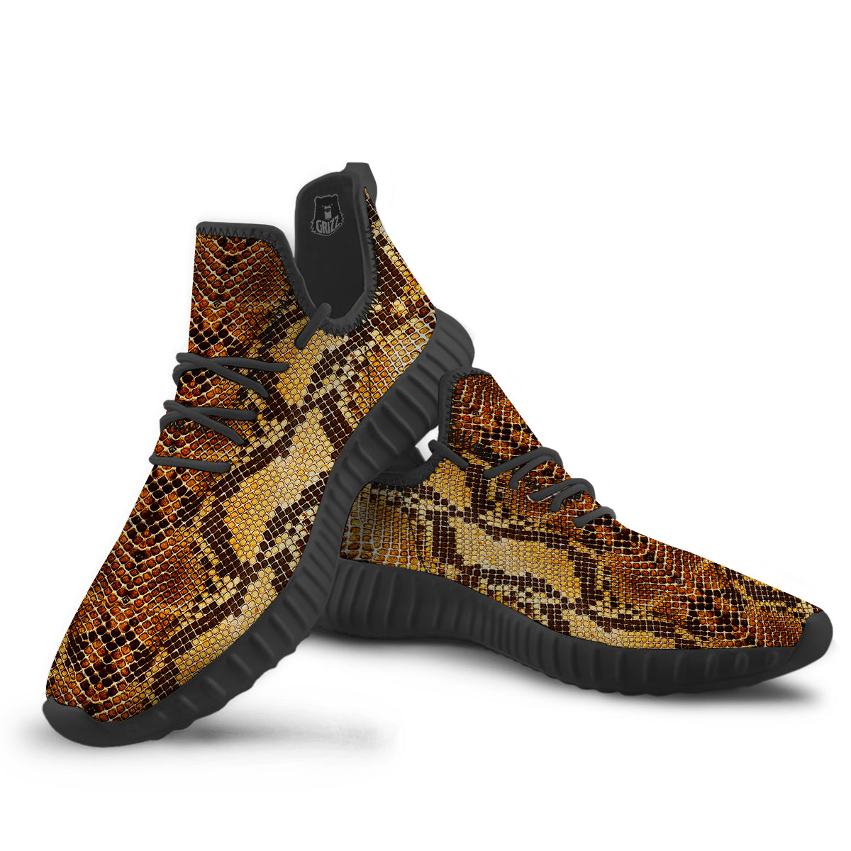 Snakeskin Leathers Print Black Walking Shoes-grizzshop