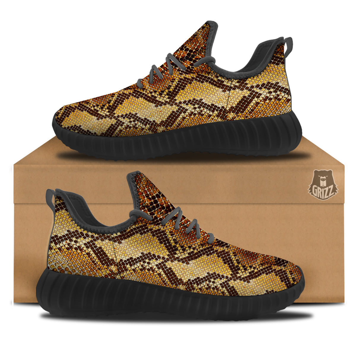 Snakeskin Leathers Print Black Walking Shoes-grizzshop