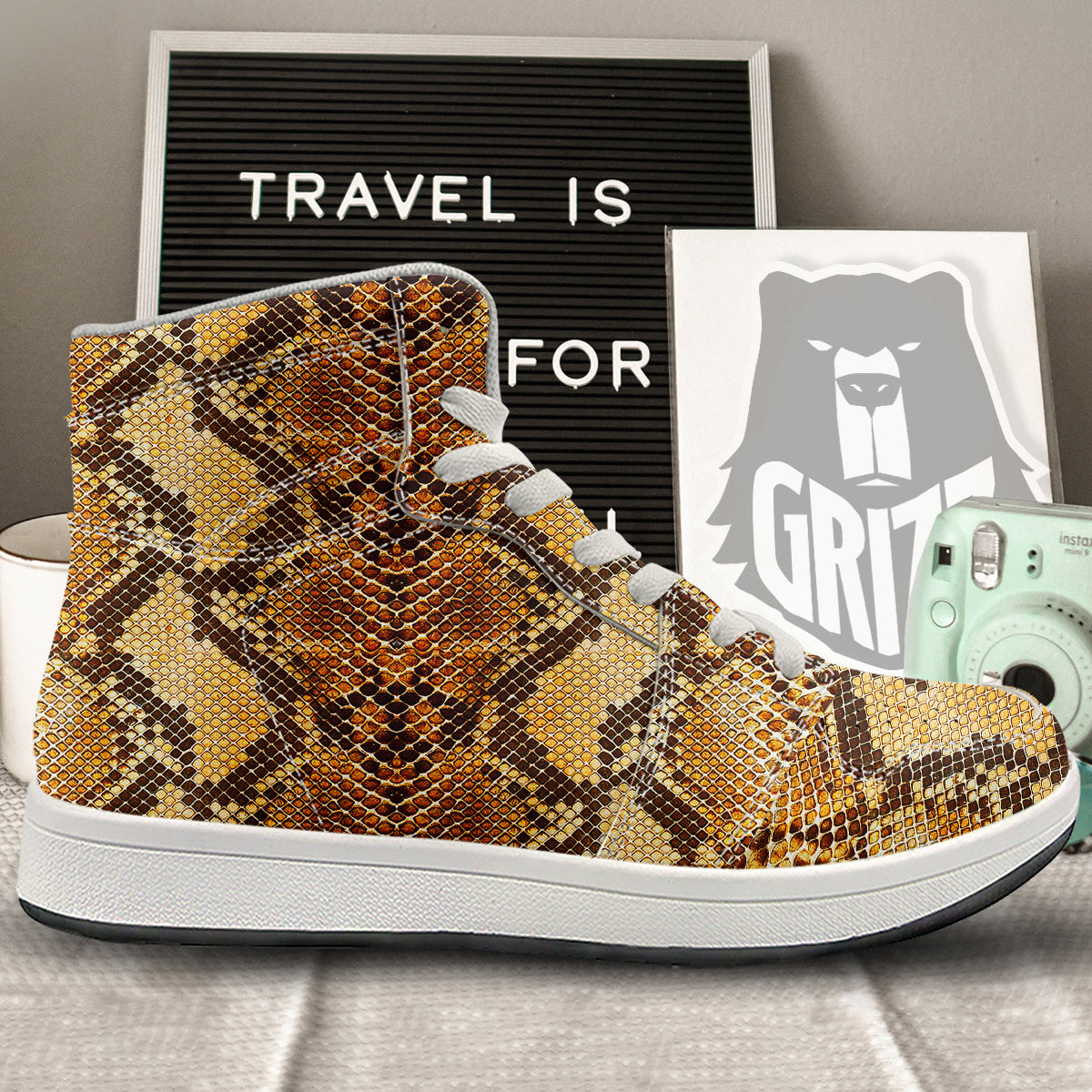 Snakeskin Leathers Print High Top Sneakers-grizzshop