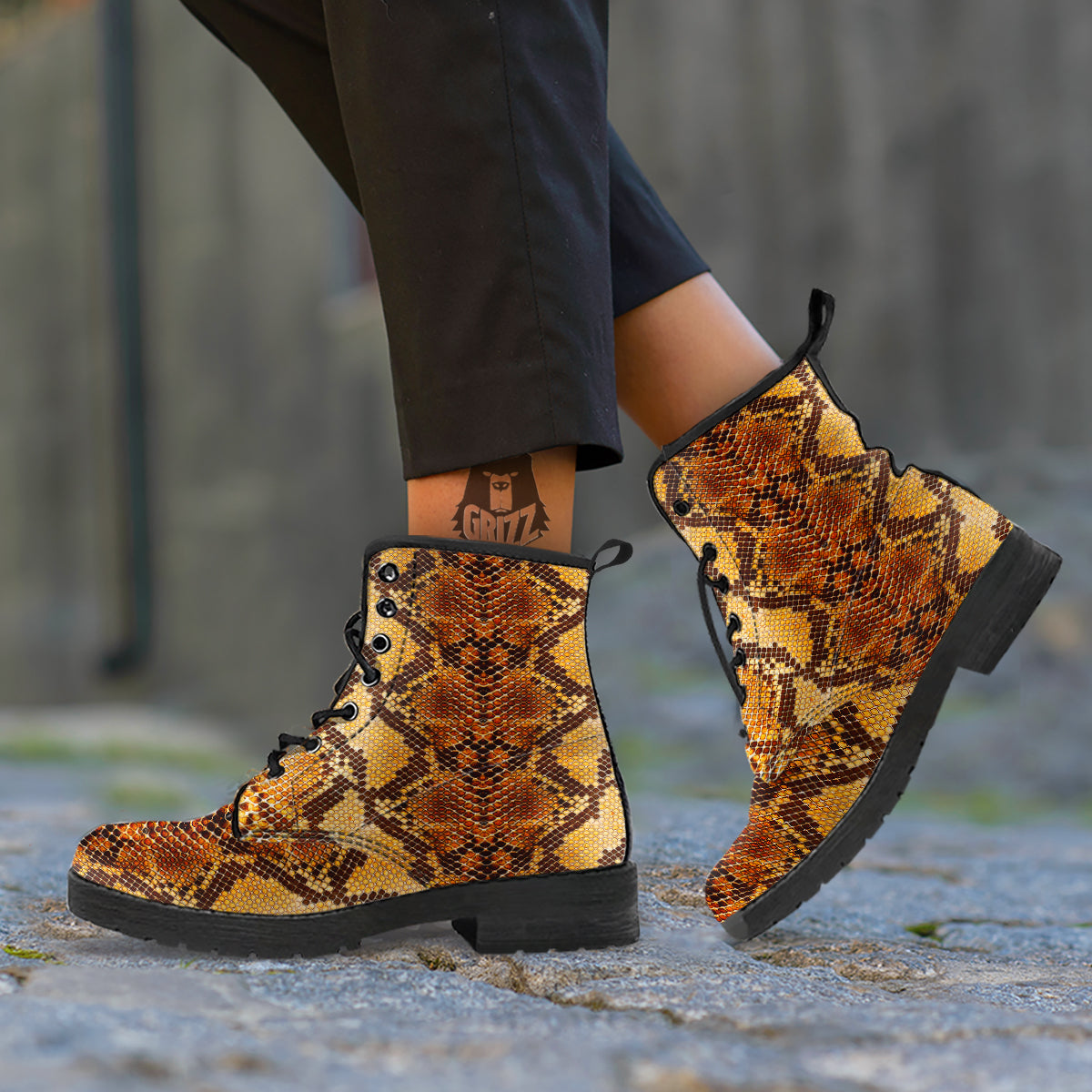 Snakeskin Leathers Print Leather Boots-grizzshop