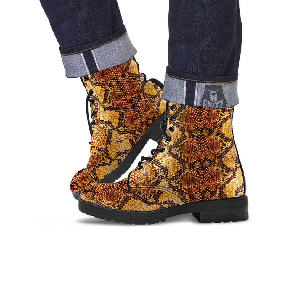 Snakeskin Leathers Print Leather Boots-grizzshop