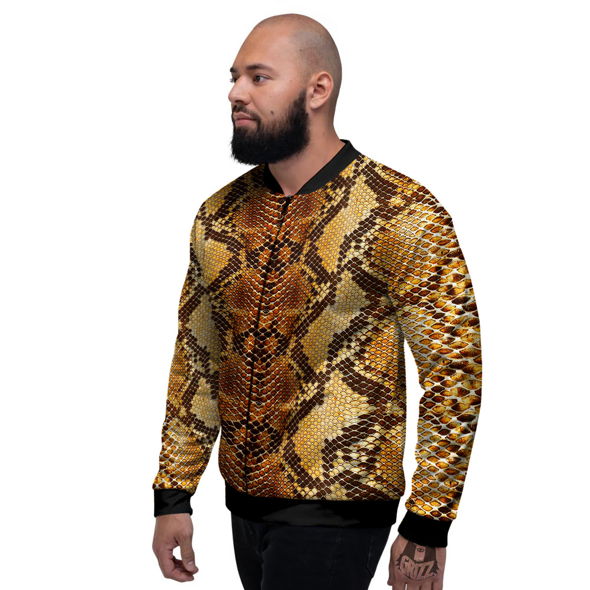 Snakeskin Leathers Print Men's Bomber Jacket-grizzshop