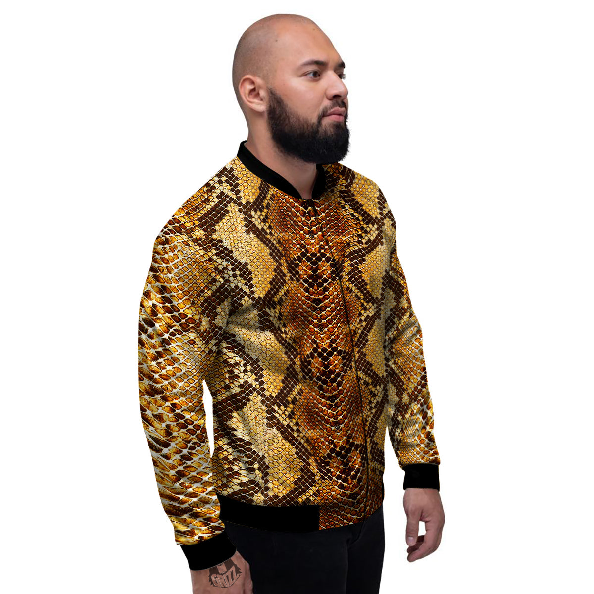 Snakeskin Leathers Print Men's Bomber Jacket-grizzshop