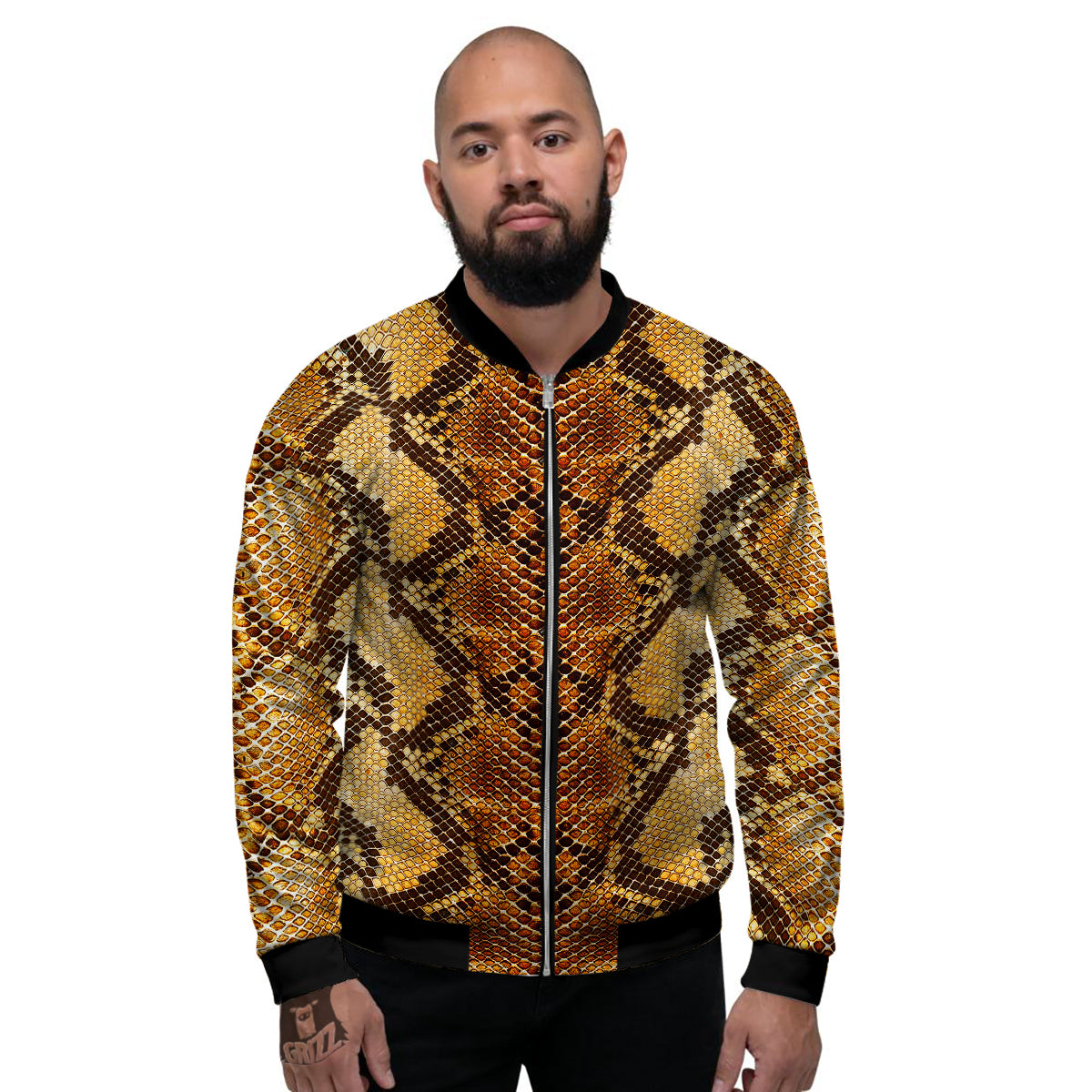 Snakeskin Leathers Print Men's Bomber Jacket-grizzshop