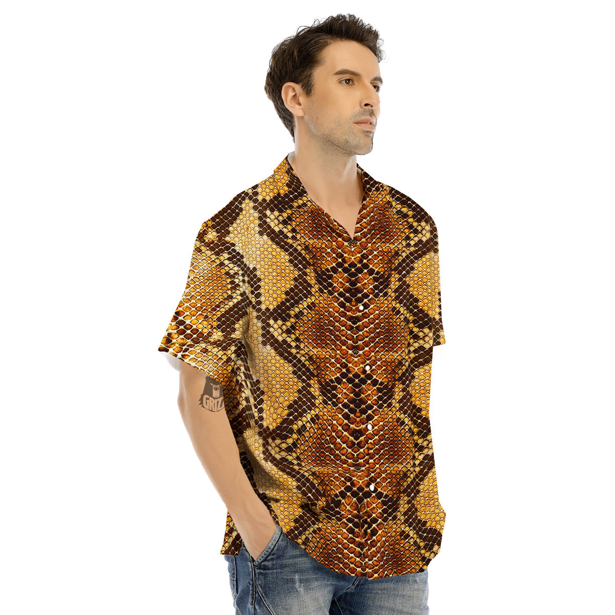 Snakeskin Leathers Print Men's Hawaiian Shirt-grizzshop