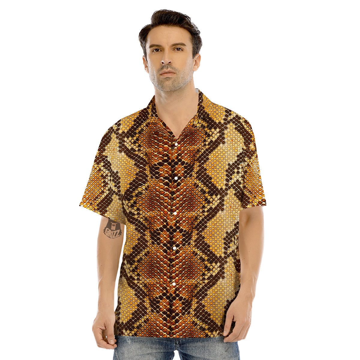 Snakeskin Leathers Print Men's Hawaiian Shirt-grizzshop