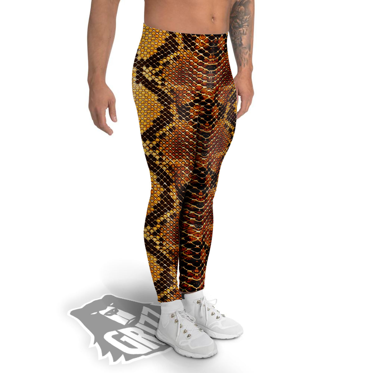 Snakeskin Leathers Print Men's Leggings-grizzshop