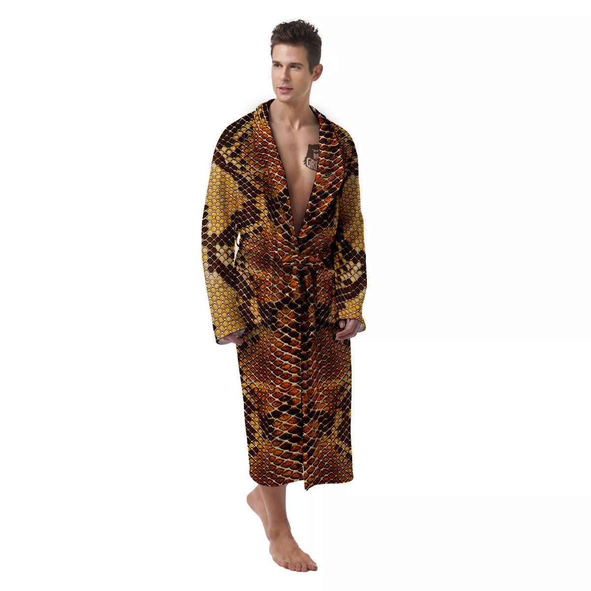 Snakeskin Leathers Print Men's Robe-grizzshop