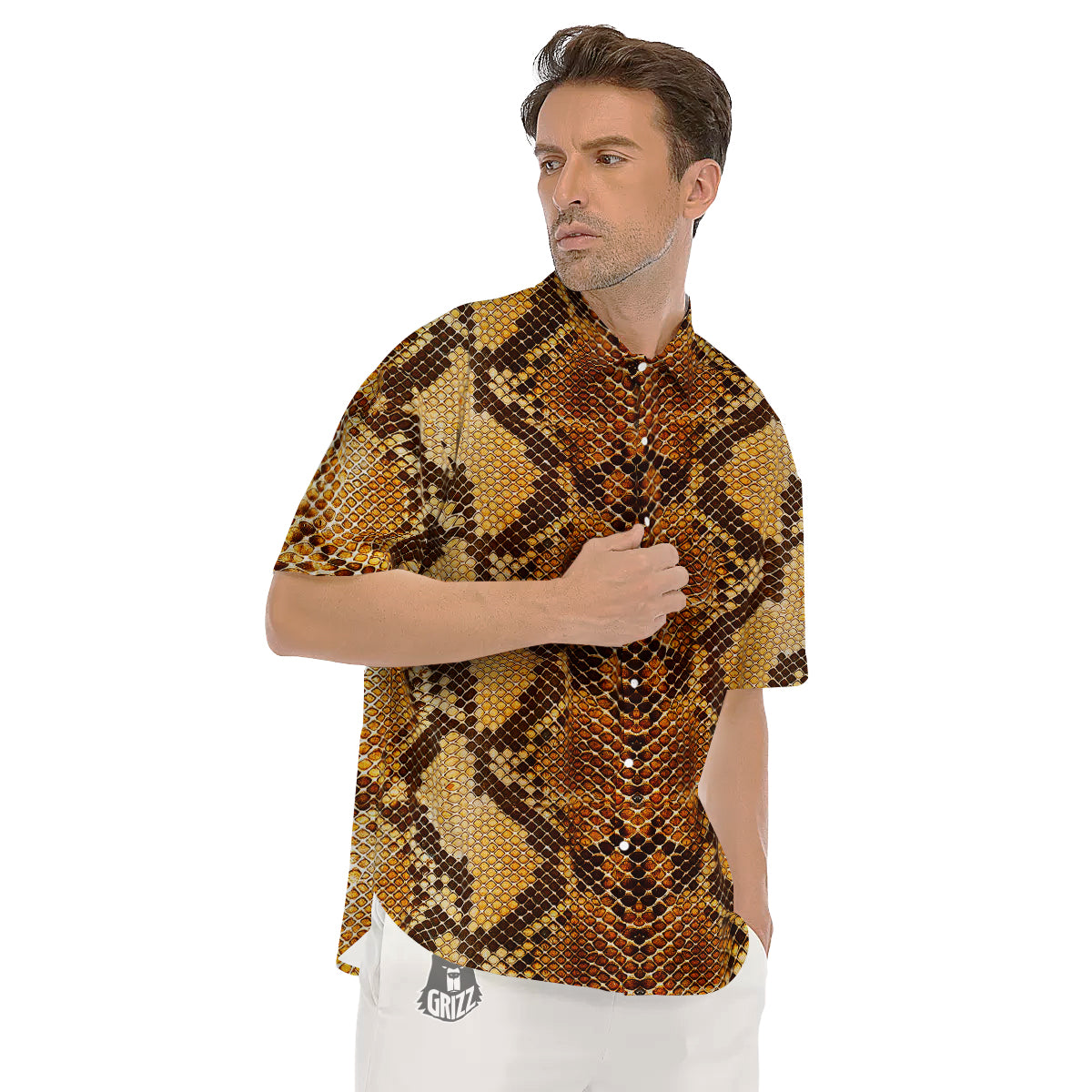 Snakeskin Leathers Print Men's Short Sleeve Shirts-grizzshop