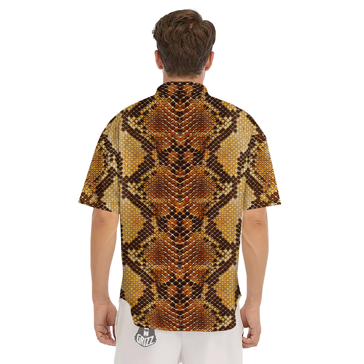 Snakeskin Leathers Print Men's Short Sleeve Shirts-grizzshop