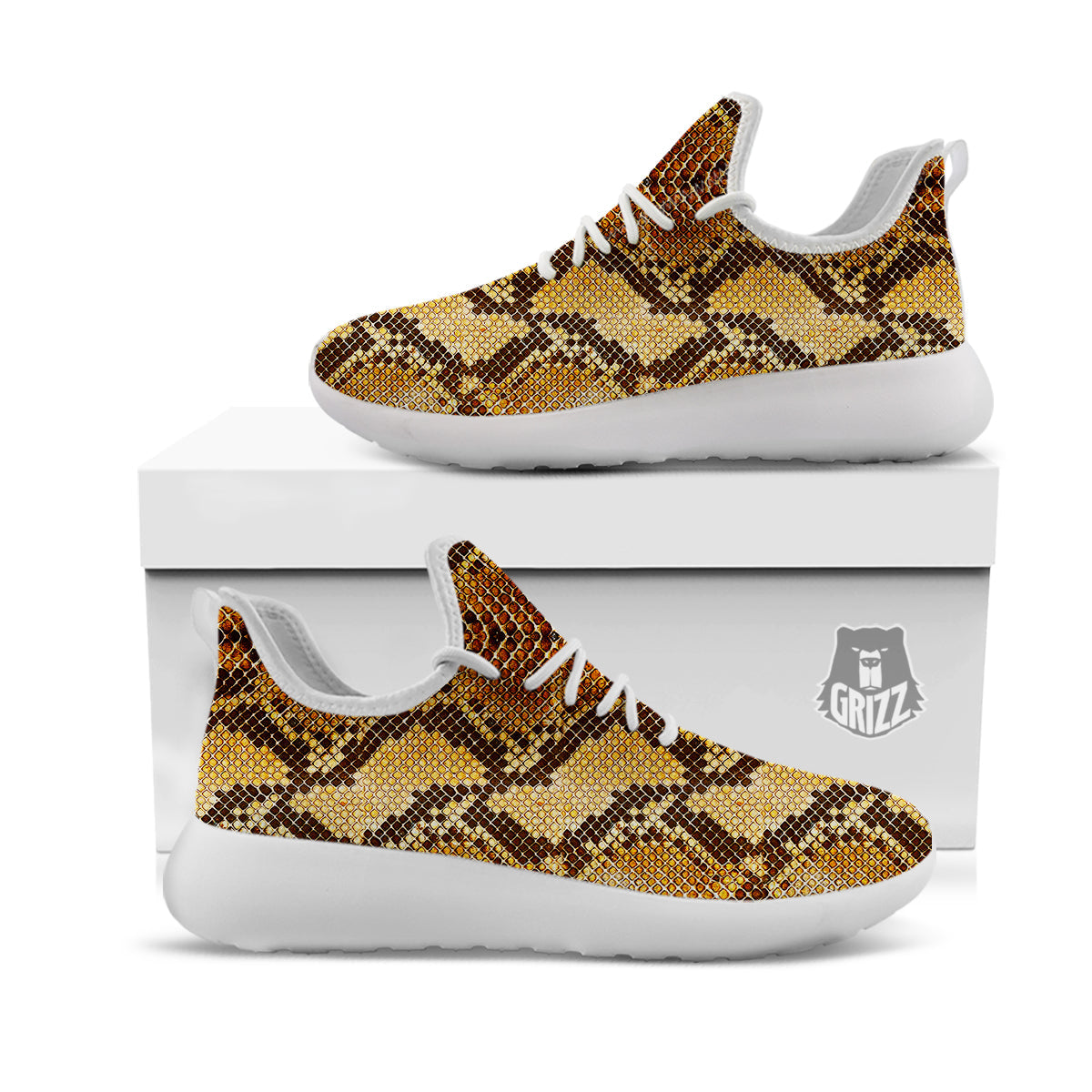 Snakeskin Leathers Print White Athletic Shoes-grizzshop
