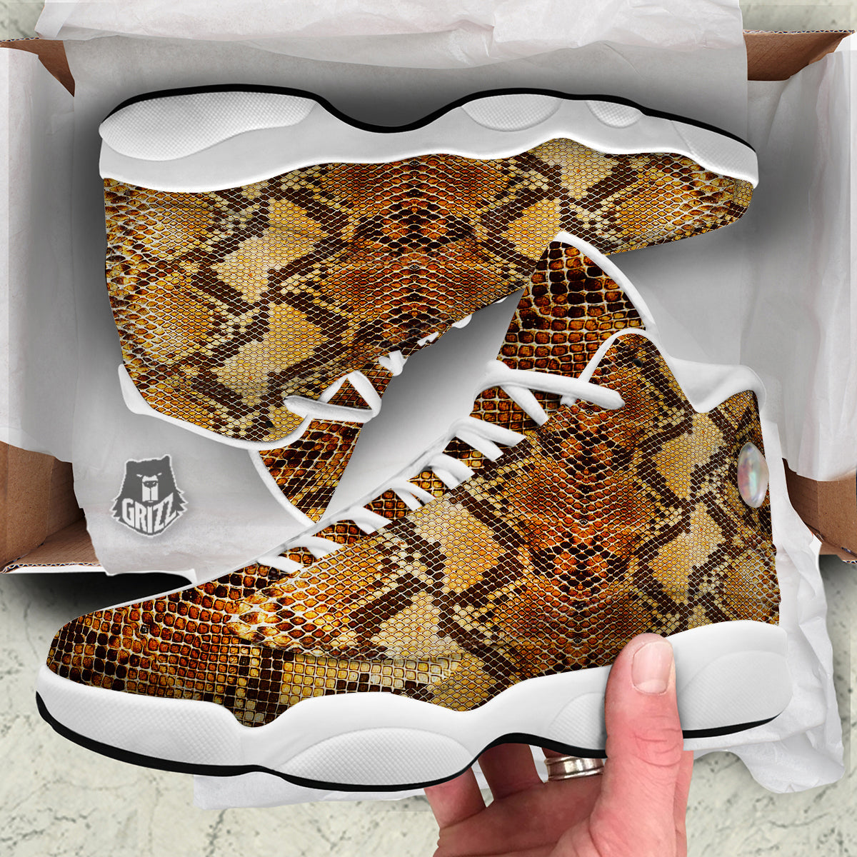 Snakeskin Leathers Print White Basketball Shoes-grizzshop