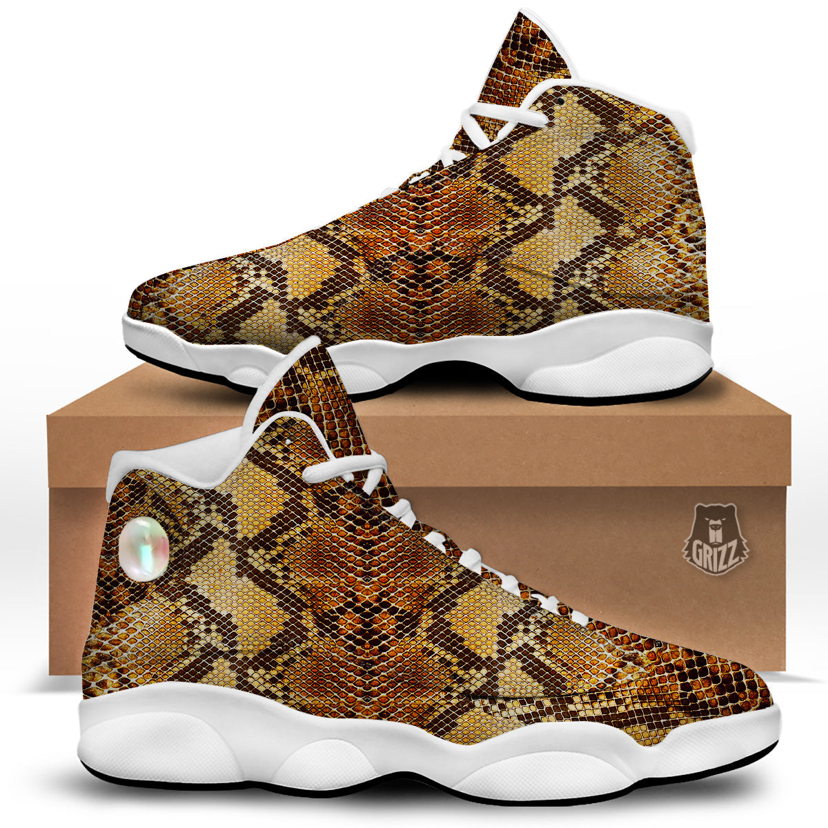 Snakeskin Leathers Print White Basketball Shoes-grizzshop