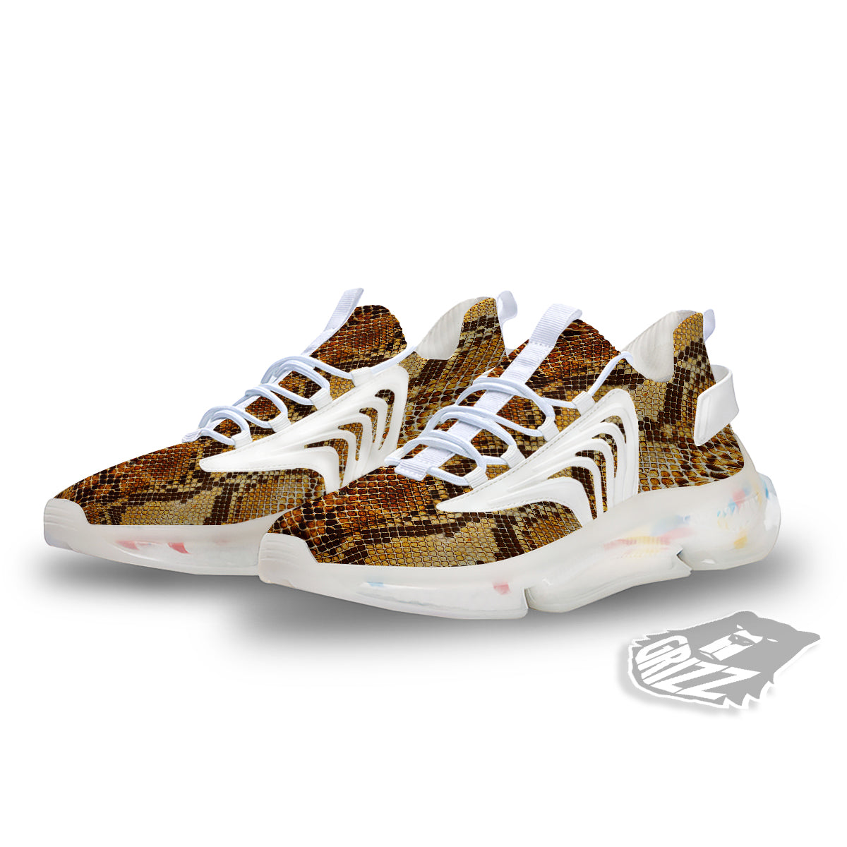 Snakeskin Leathers Print White Gym Shoes-grizzshop