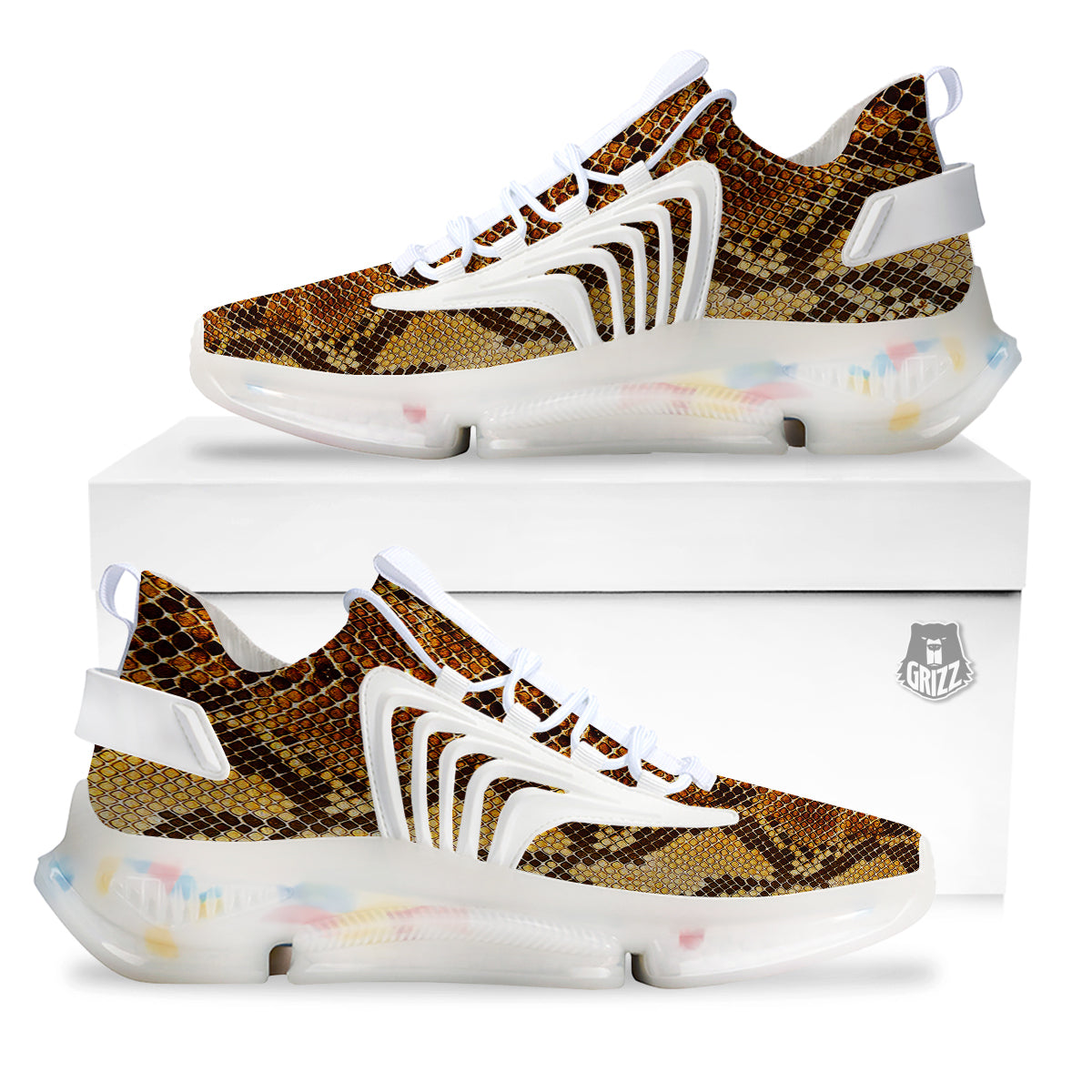 Snakeskin Leathers Print White Gym Shoes-grizzshop