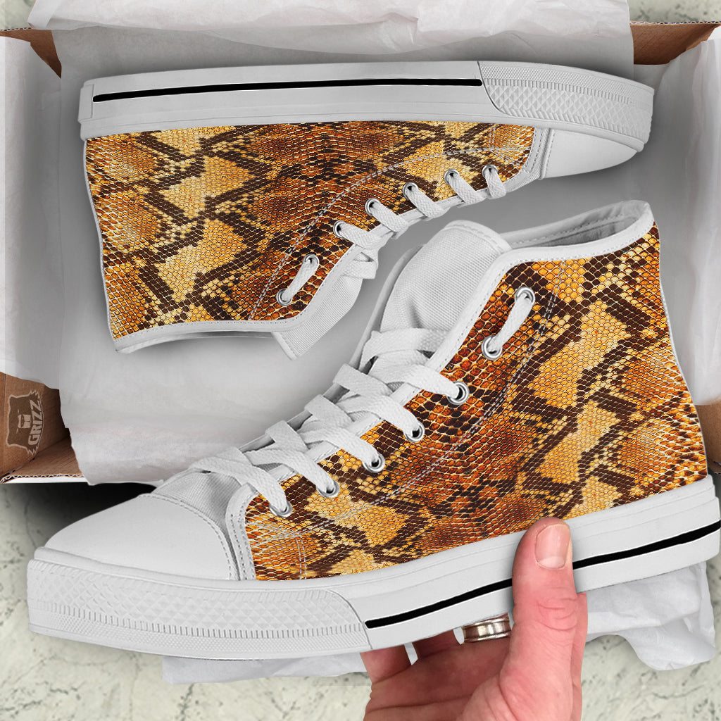 Snakeskin Leathers Print White High Top Shoes-grizzshop