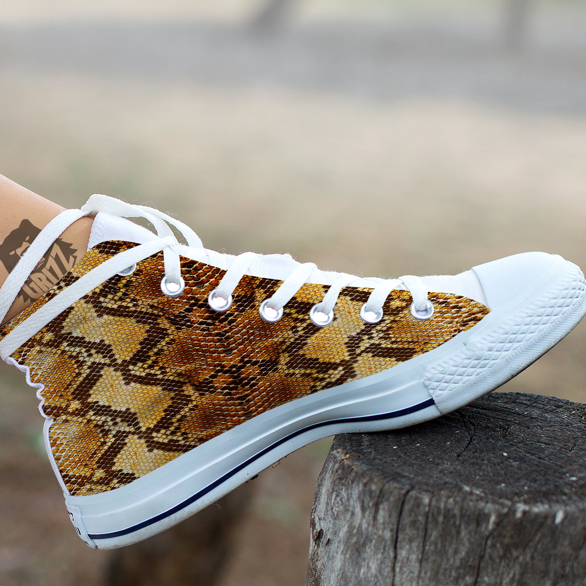 Snakeskin Leathers Print White High Top Shoes-grizzshop