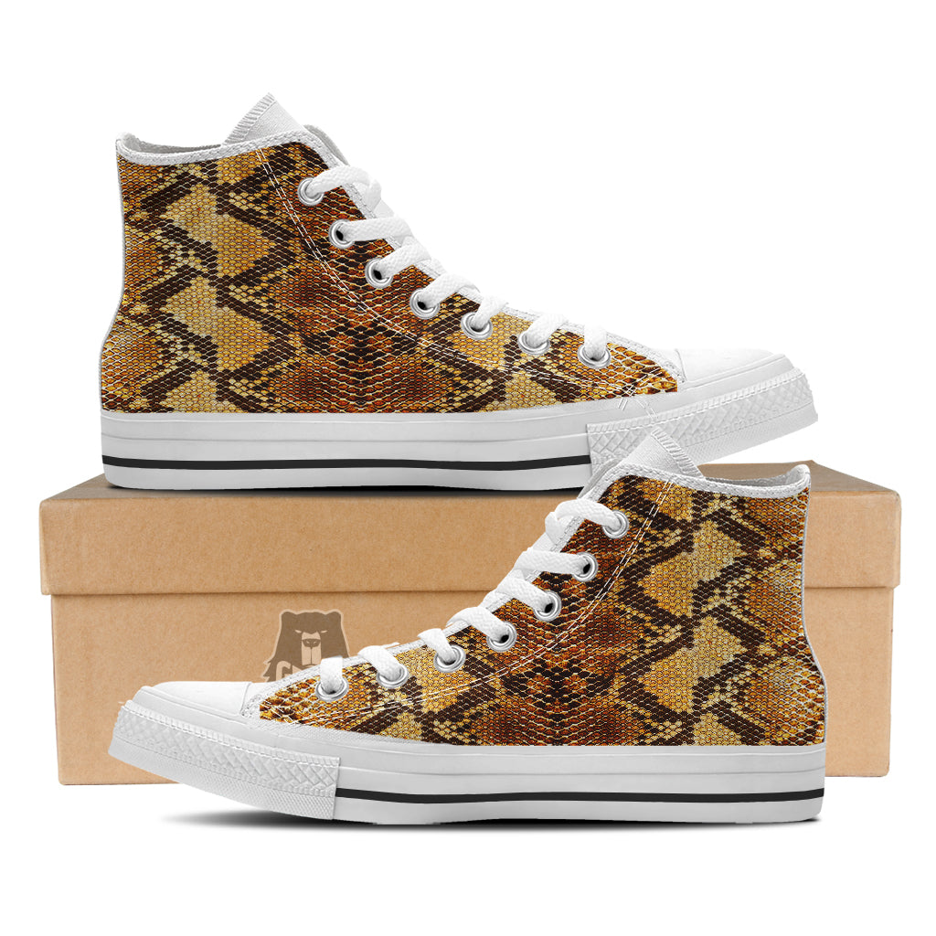 Snakeskin Leathers Print White High Top Shoes-grizzshop