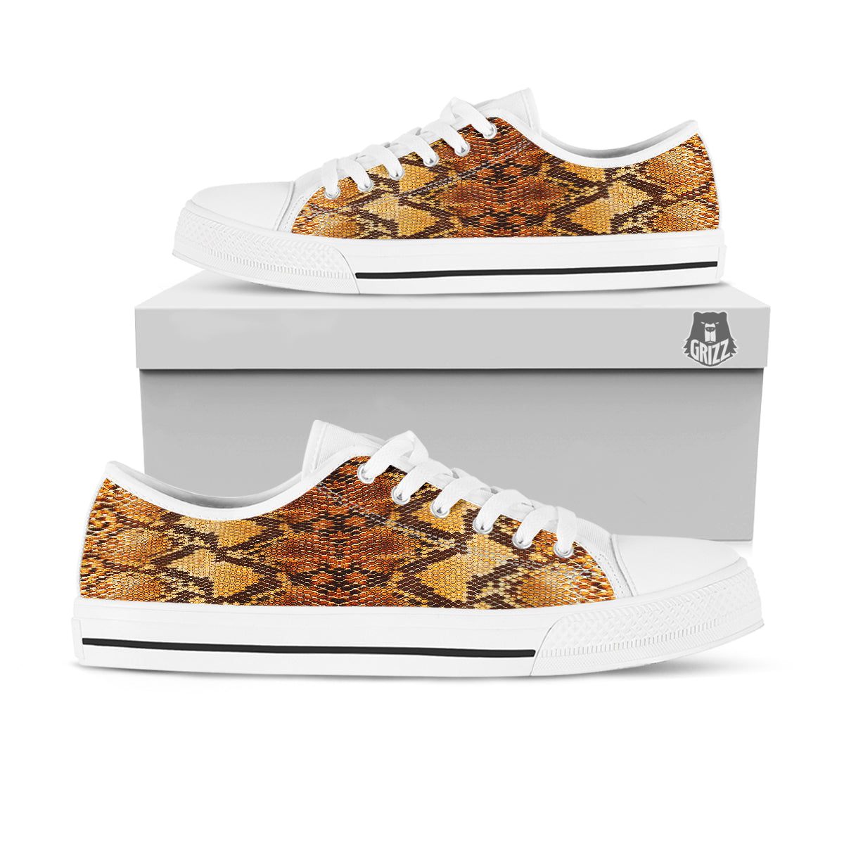 Snakeskin Leathers Print White Low Top Shoes-grizzshop