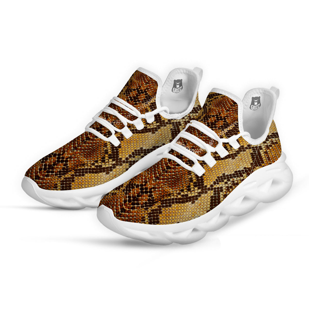 Snakeskin Leathers Print White Running Shoes-grizzshop