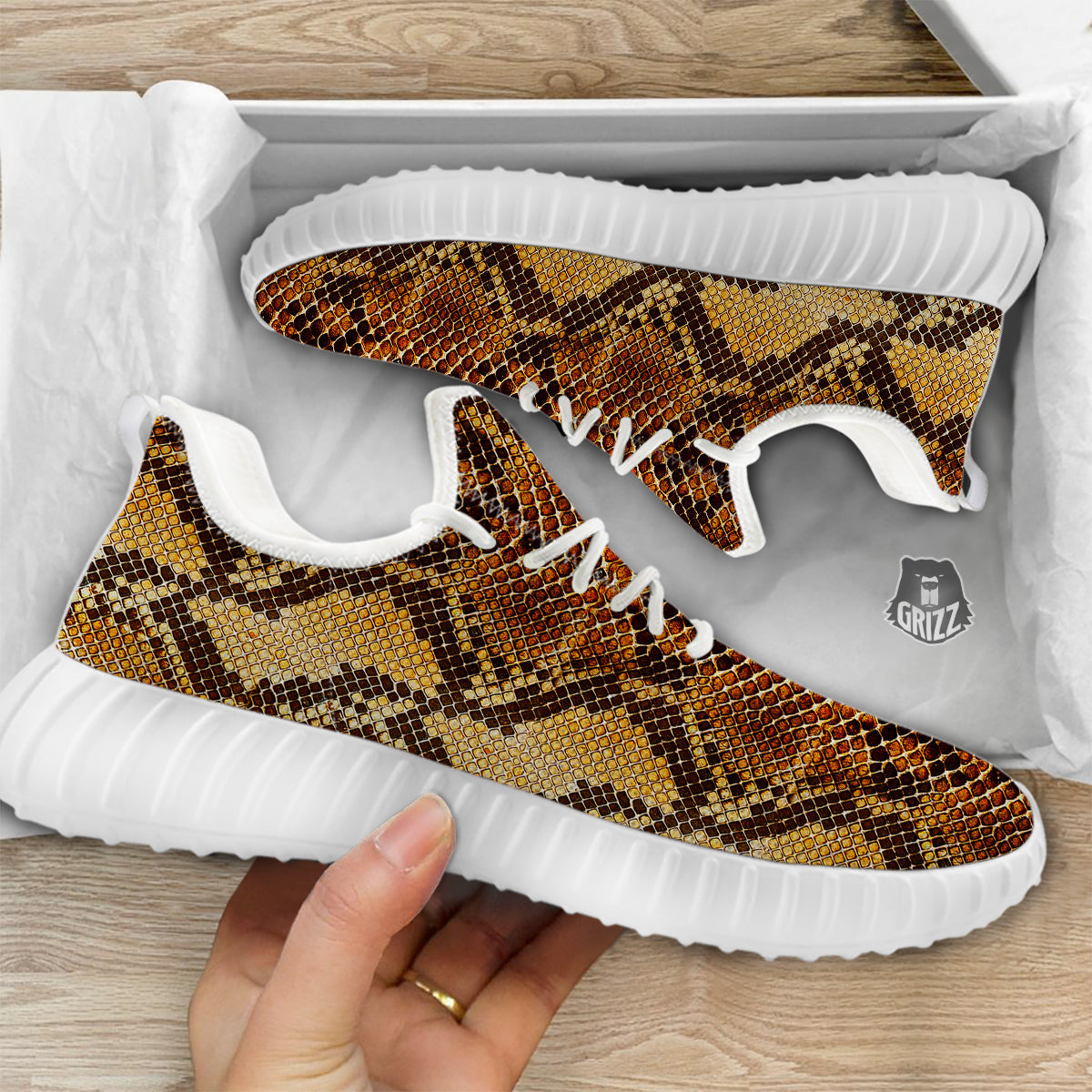 Snakeskin Leathers Print White Walking Shoes-grizzshop