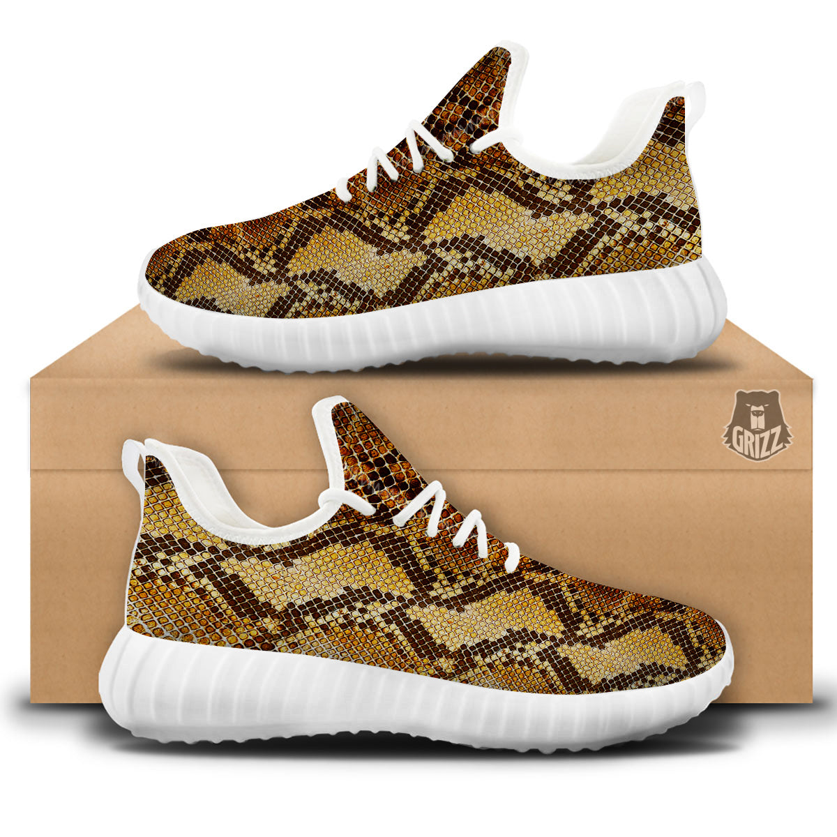 Snakeskin Leathers Print White Walking Shoes-grizzshop