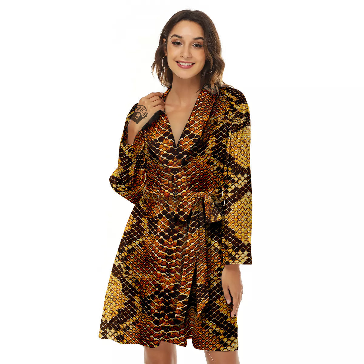 Snakeskin Leathers Print Women's Robe-grizzshop