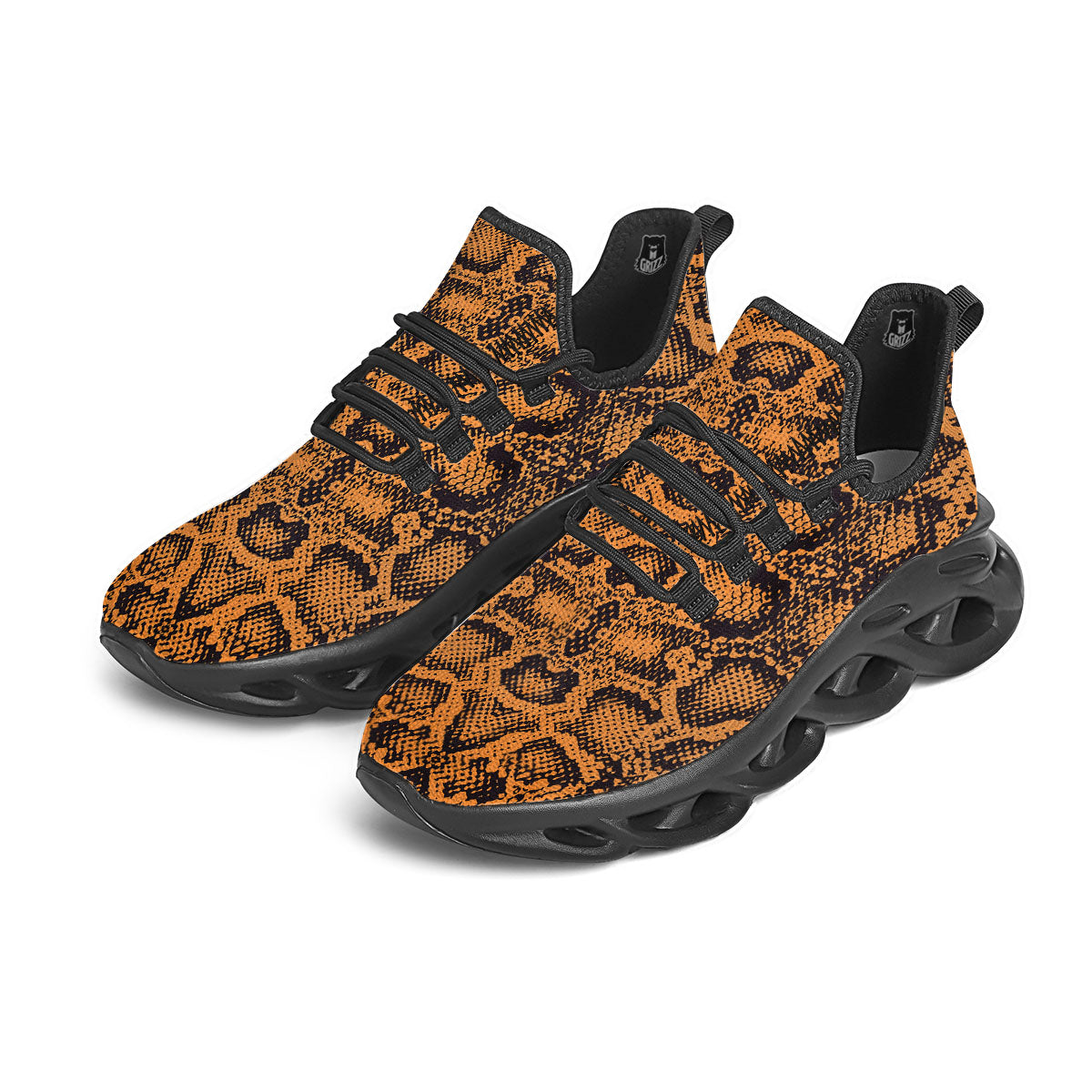 Snakeskin Orange Print Pattern Black Running Shoes-grizzshop