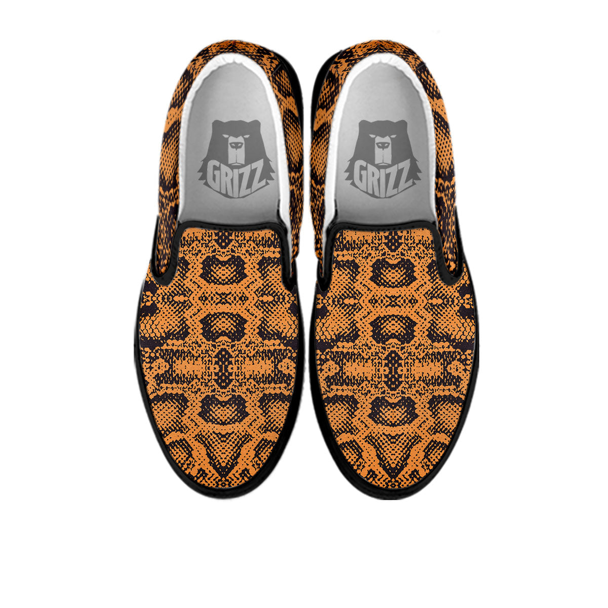 Snakeskin Orange Print Pattern Black Slip On Shoes-grizzshop
