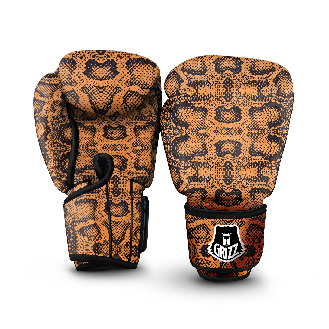 Snakeskin Orange Print Pattern Boxing Gloves-grizzshop