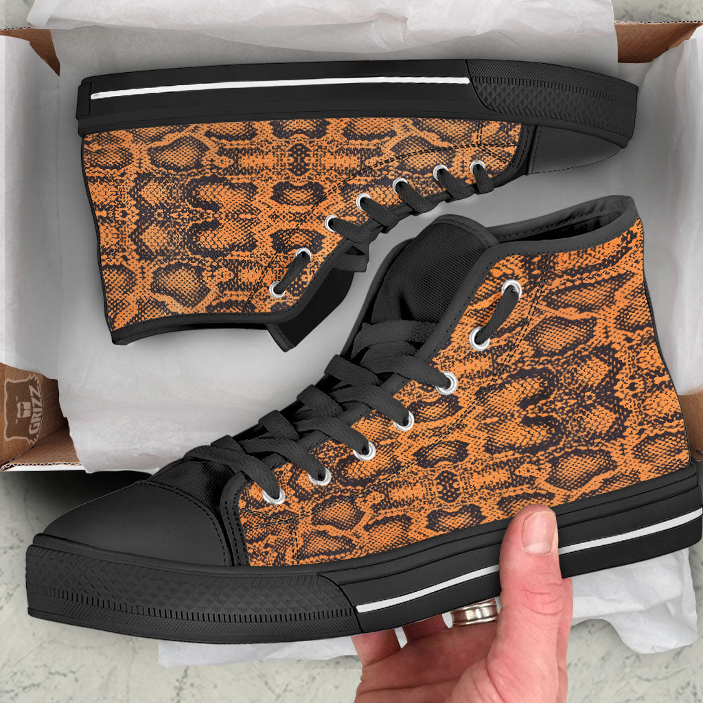 Snakeskin Orange Print Pattern High Top Shoes-grizzshop