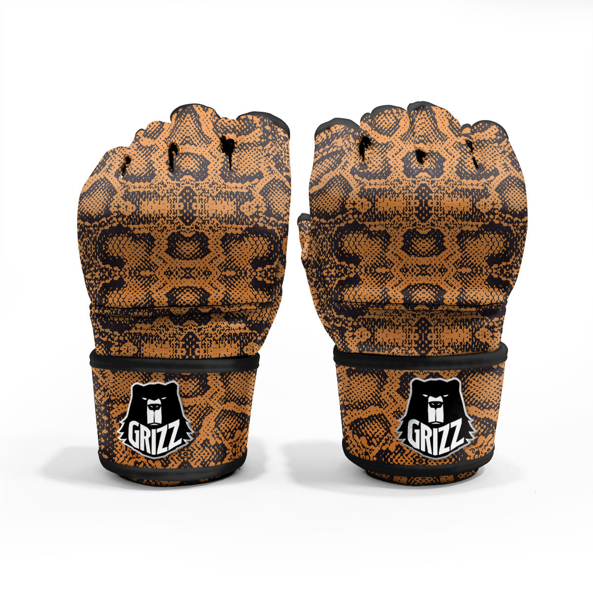 Snakeskin Orange Print Pattern MMA Gloves-grizzshop