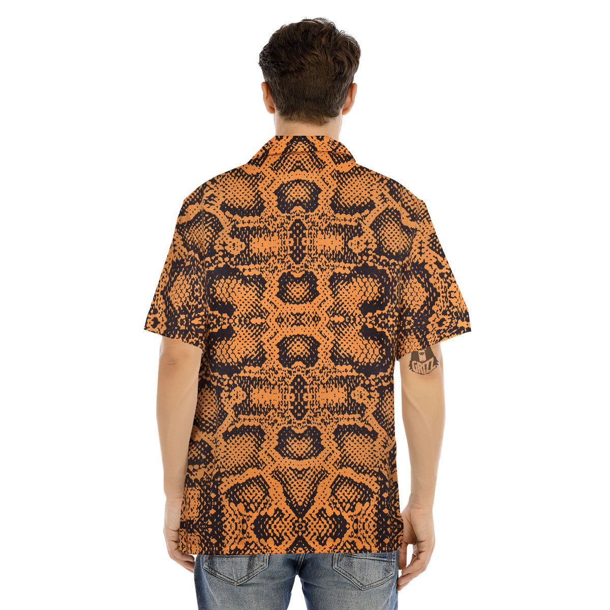 Snakeskin Orange Print Pattern Men's Hawaiian Shirt-grizzshop