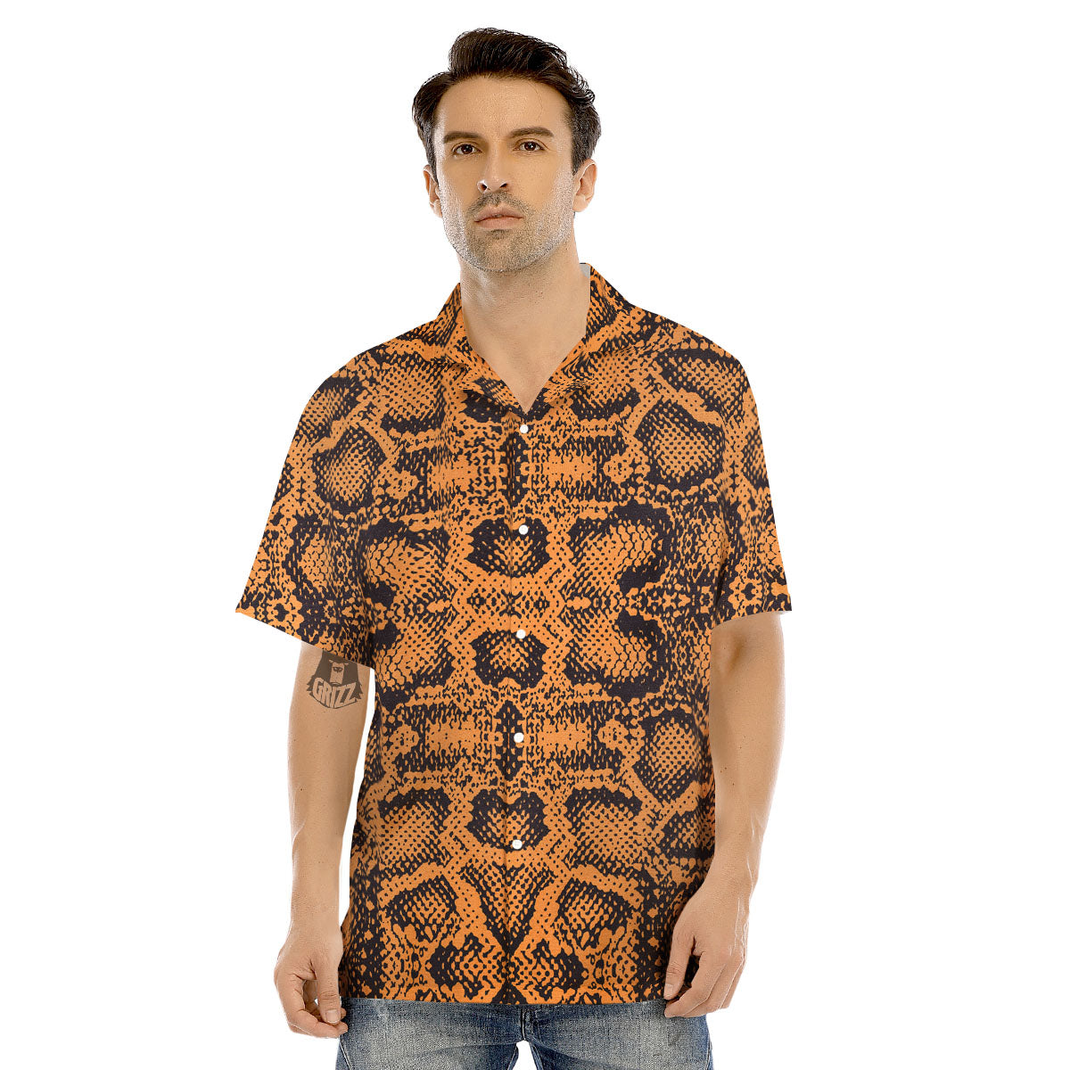 Snakeskin Orange Print Pattern Men's Hawaiian Shirt-grizzshop