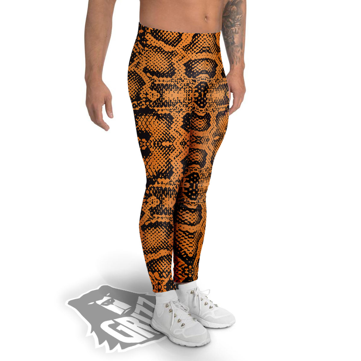 Snakeskin Orange Print Pattern Men's Leggings-grizzshop