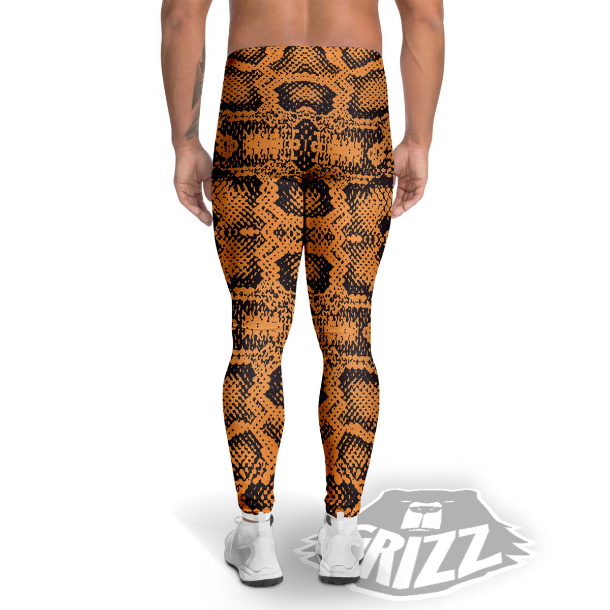 Snakeskin Orange Print Pattern Men's Leggings-grizzshop