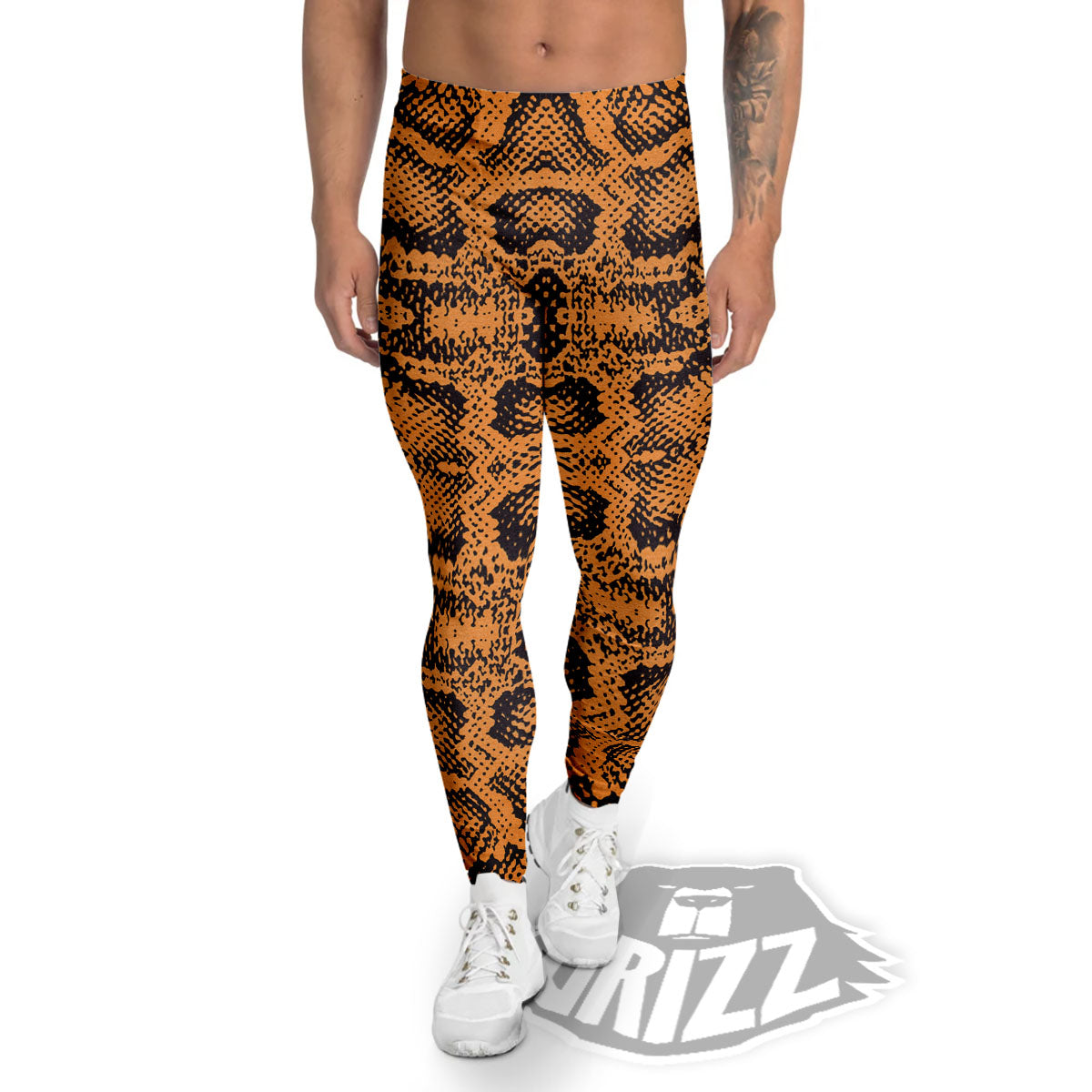 Snakeskin Orange Print Pattern Men's Leggings-grizzshop