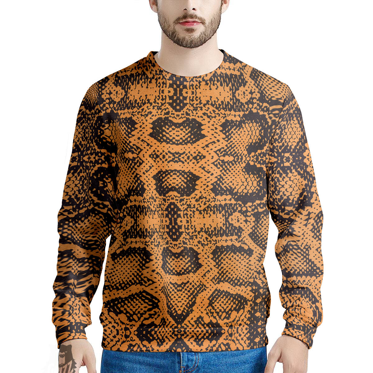 Snakeskin Orange Print Pattern Men's Sweatshirt-grizzshop