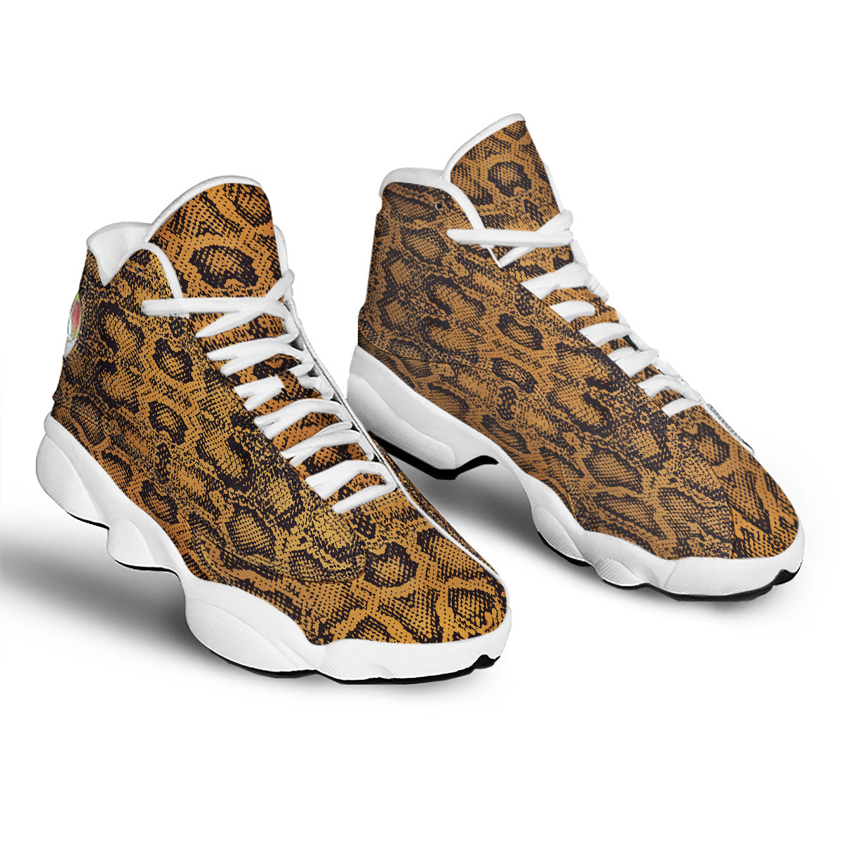 Snakeskin Orange Print Pattern White Basketball Shoes-grizzshop
