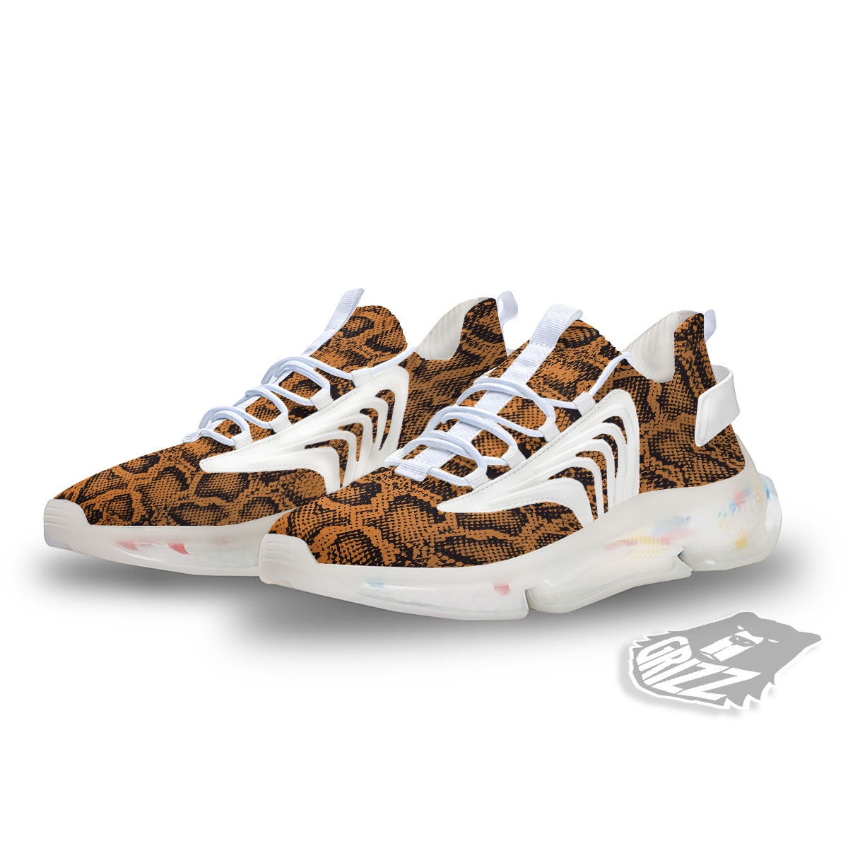 Snakeskin Orange Print Pattern White Gym Shoes-grizzshop