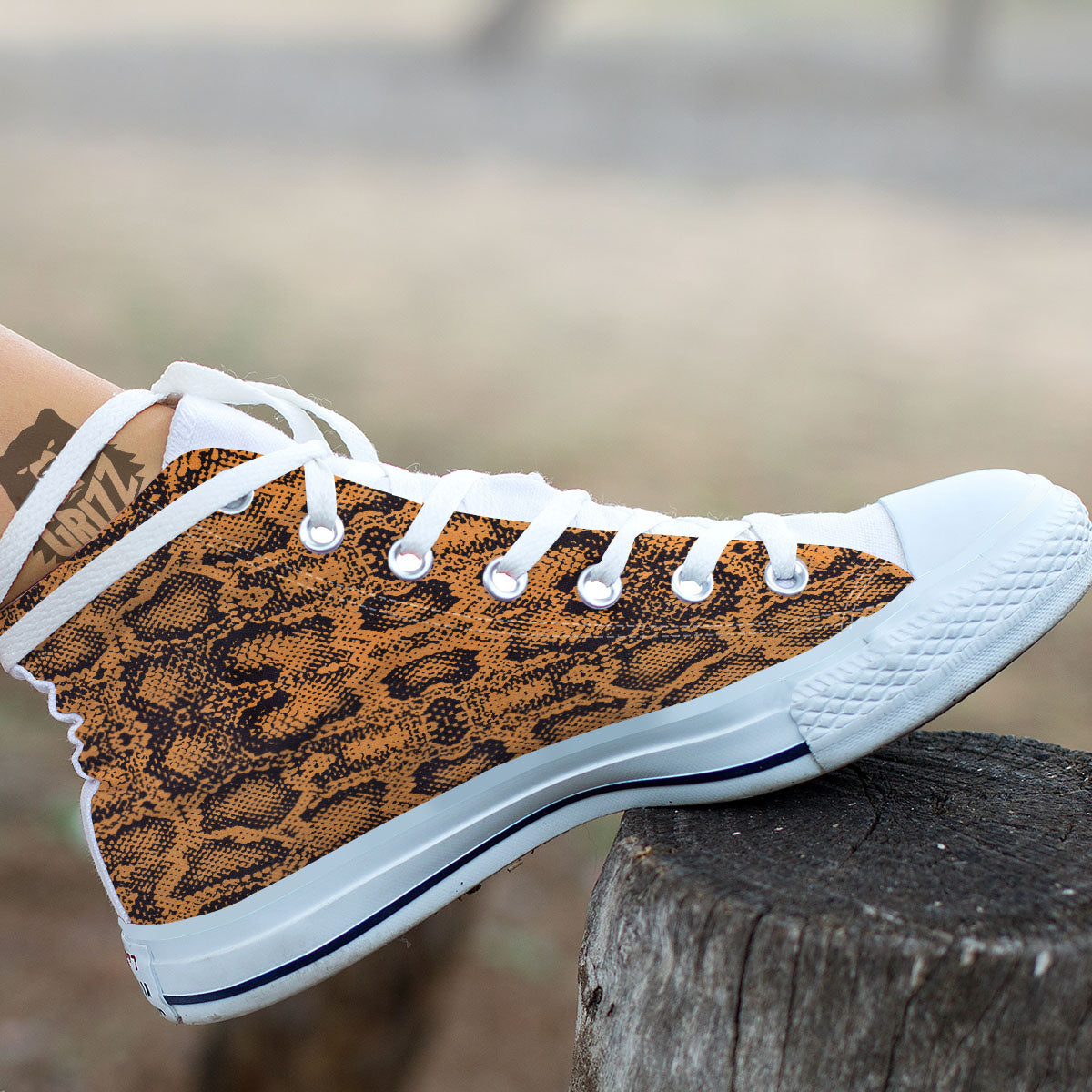 Snakeskin Orange Print Pattern White High Top Shoes-grizzshop