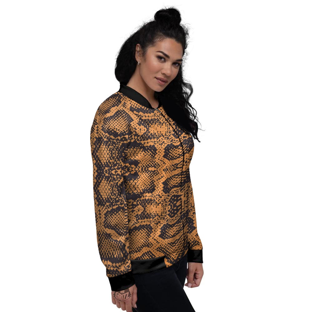 Snakeskin Orange Print Pattern Women's Bomber Jacket-grizzshop