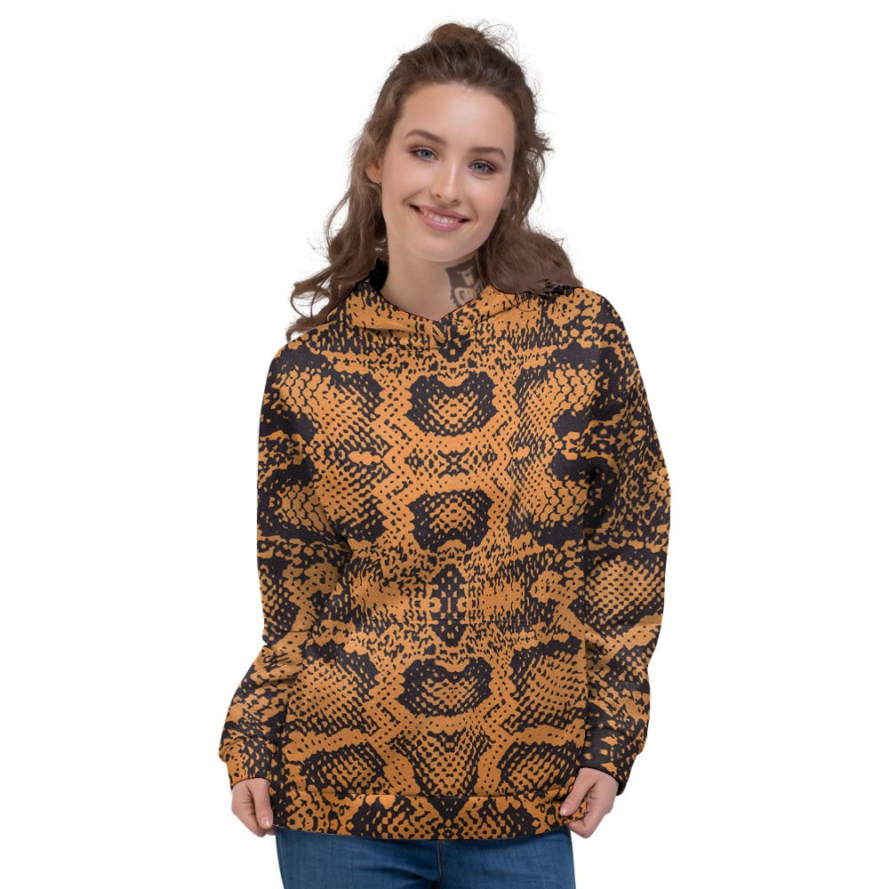 Snakeskin Orange Print Pattern Women's Hoodie-grizzshop