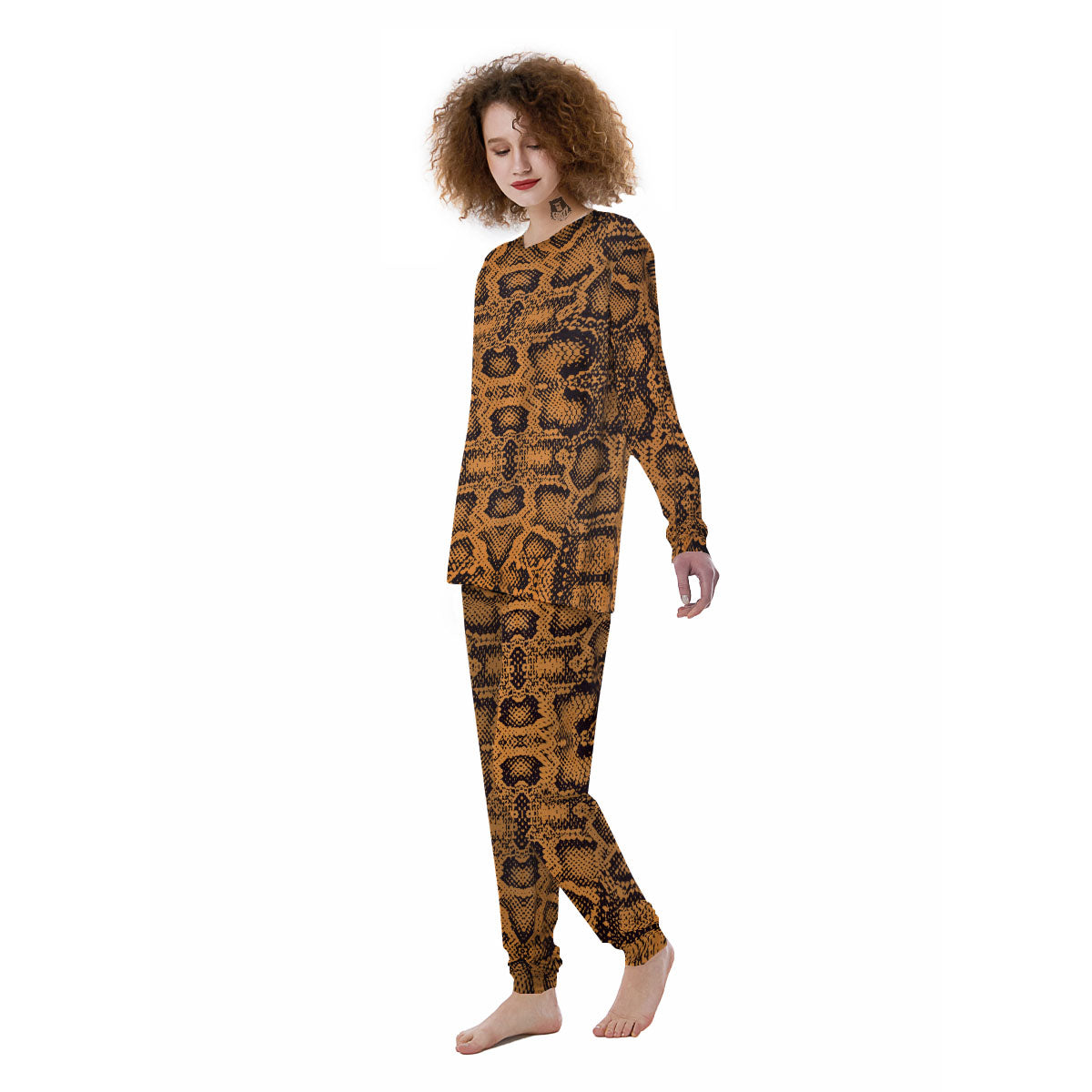 Snakeskin Orange Print Pattern Women's Pajamas-grizzshop