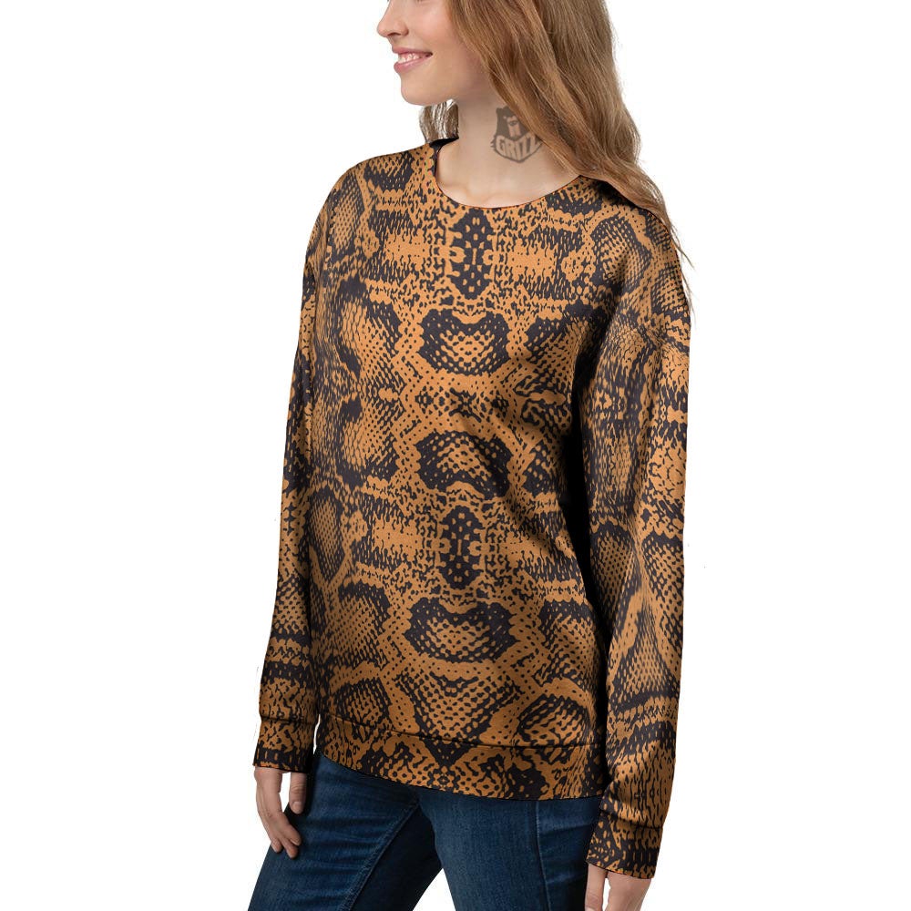 Snakeskin Orange Print Pattern Women's Sweatshirt-grizzshop