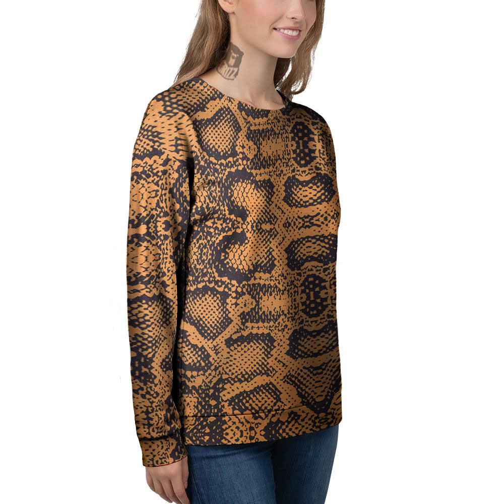 Snakeskin Orange Print Pattern Women's Sweatshirt-grizzshop