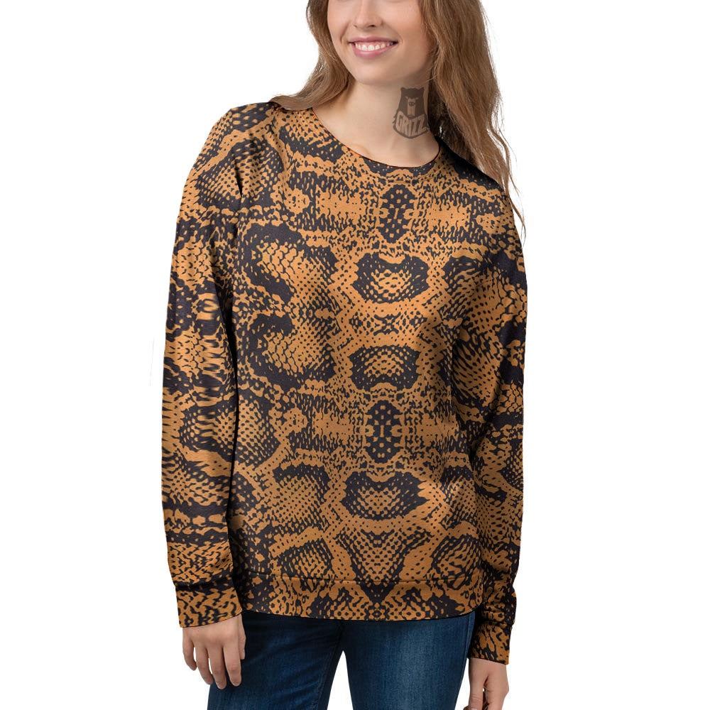 Snakeskin Orange Print Pattern Women's Sweatshirt-grizzshop