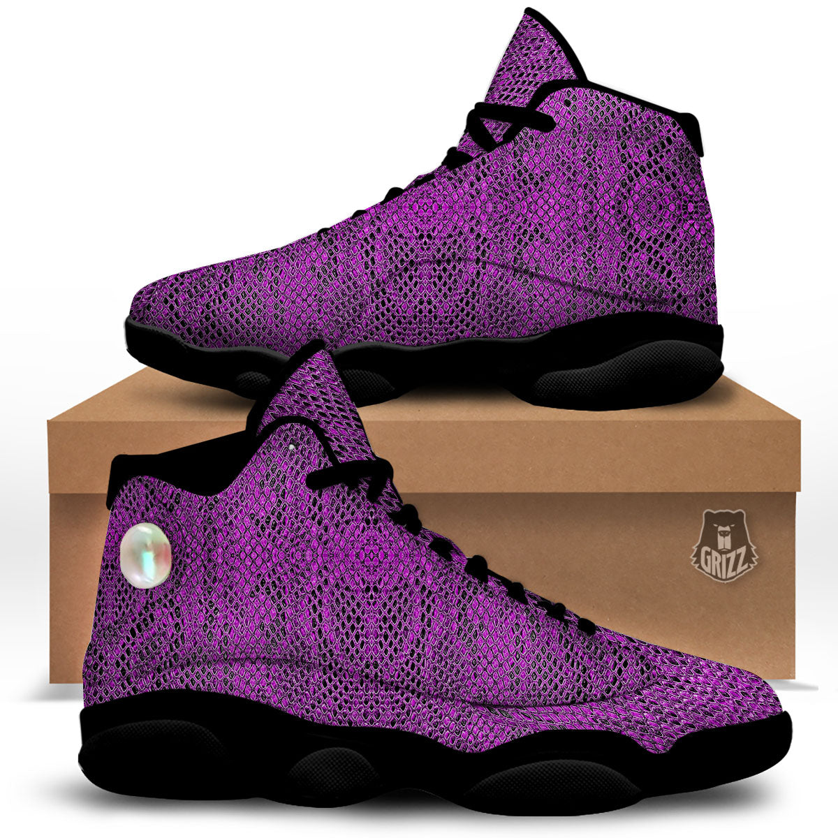 Snakeskin Purple Print Pattern Black Basketball Shoes-grizzshop