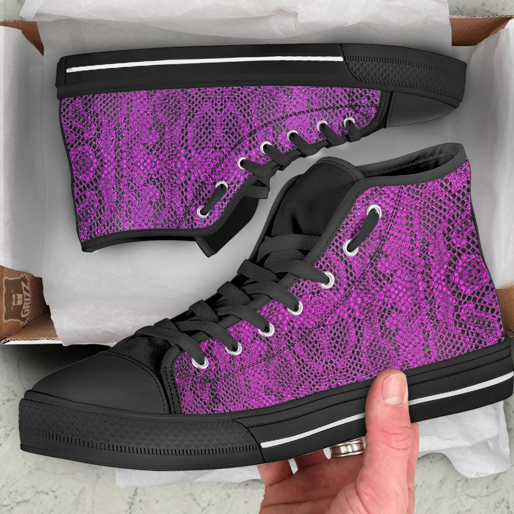 Snakeskin Purple Print Pattern Black High Top Shoes-grizzshop